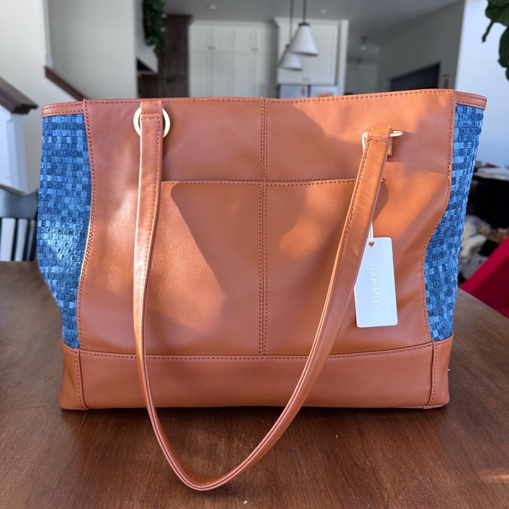 Hammitt Andersen Revival Top Handle Bag, Mosaic Denim and Brushed Gold Hardware - Picture 3 of 7